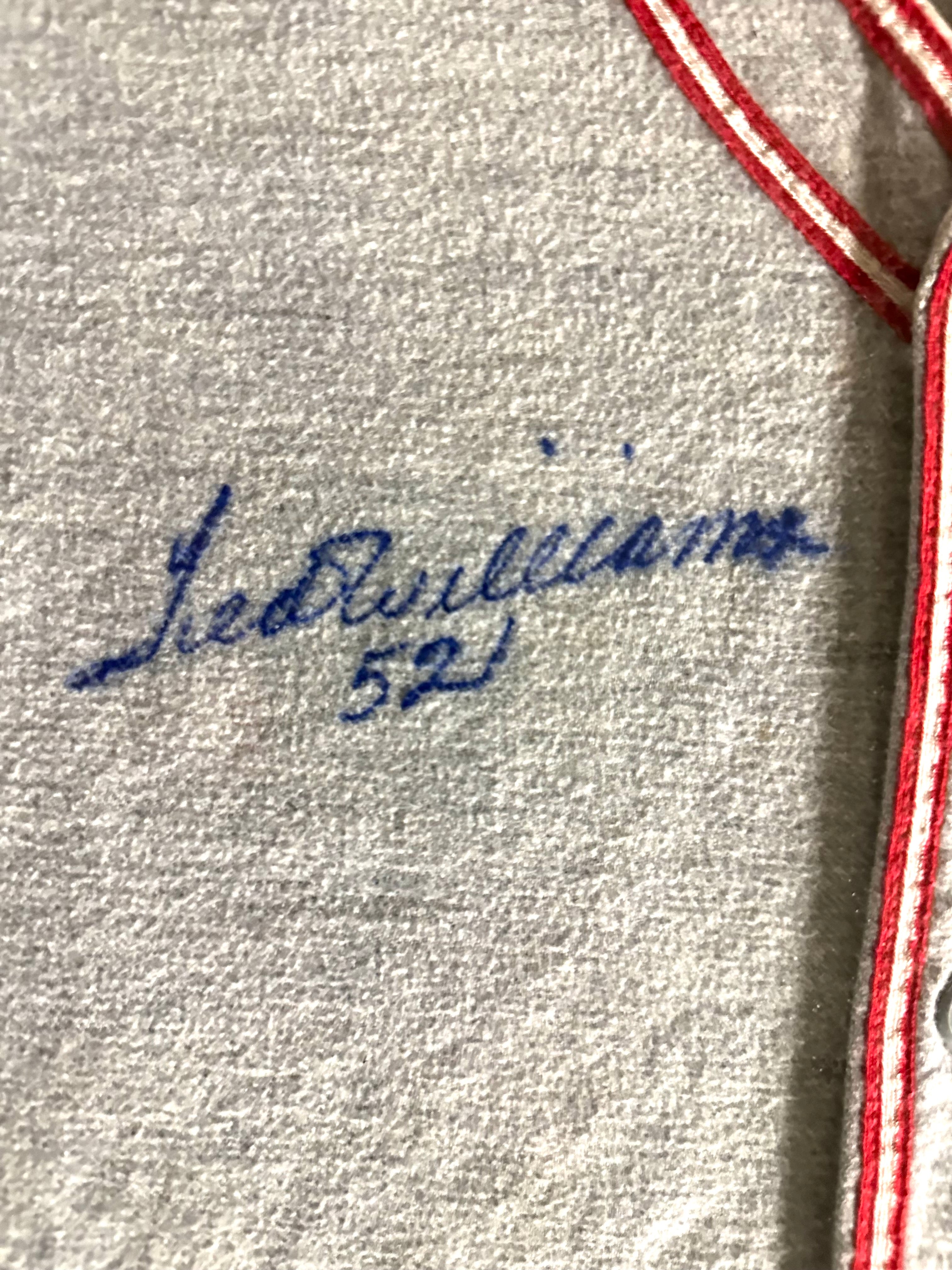 Ted Williams framed autographed Pony League Jersey with letter "G"