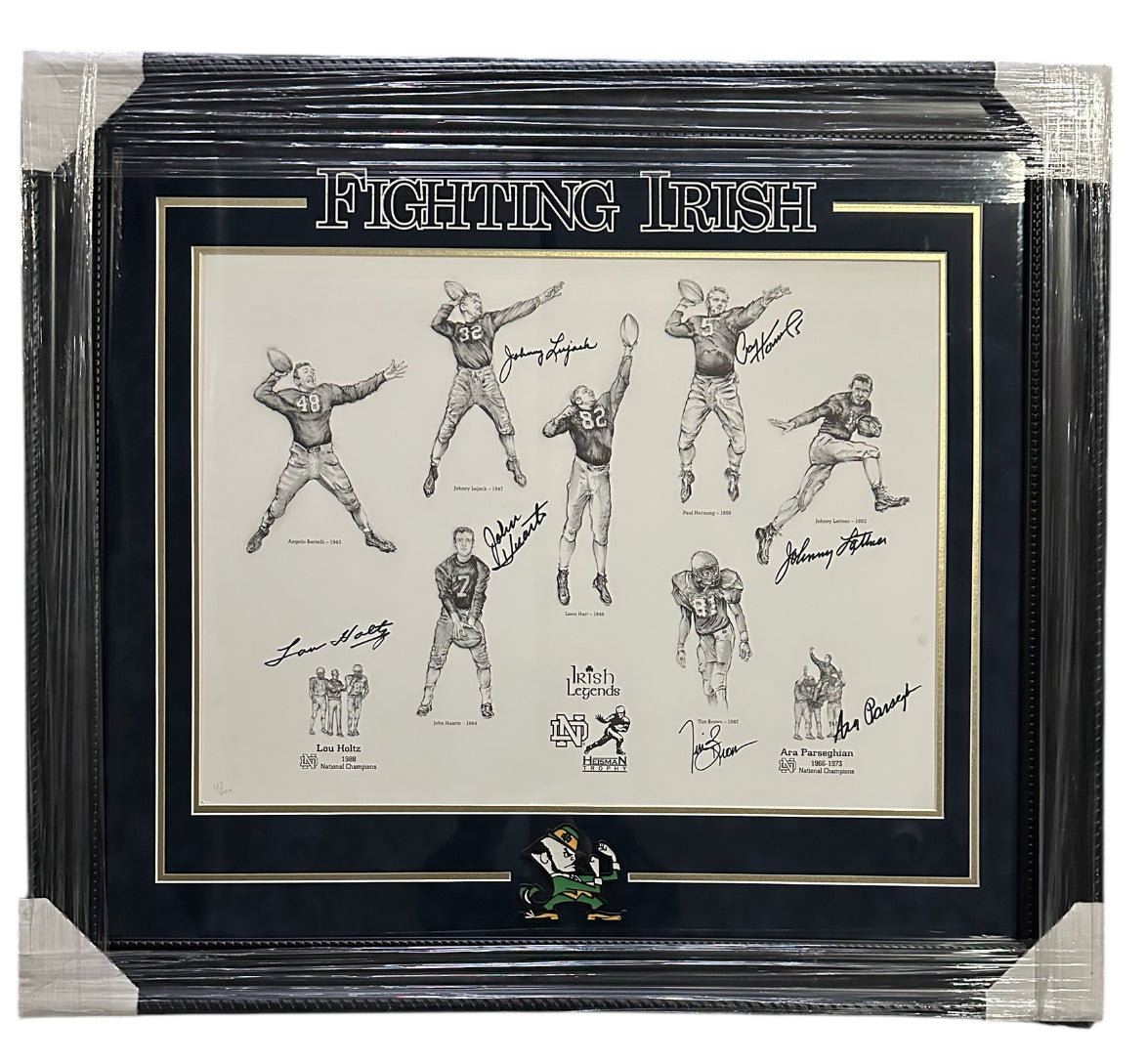 Notre Dame - Heisman Trophy winners Lithograph (5 player, 2 Coach Autographs)