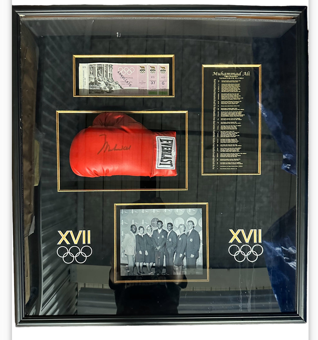 Muhammad Ali picture, Autographed Glove & Ticket - 1960 Olympics (Rome)