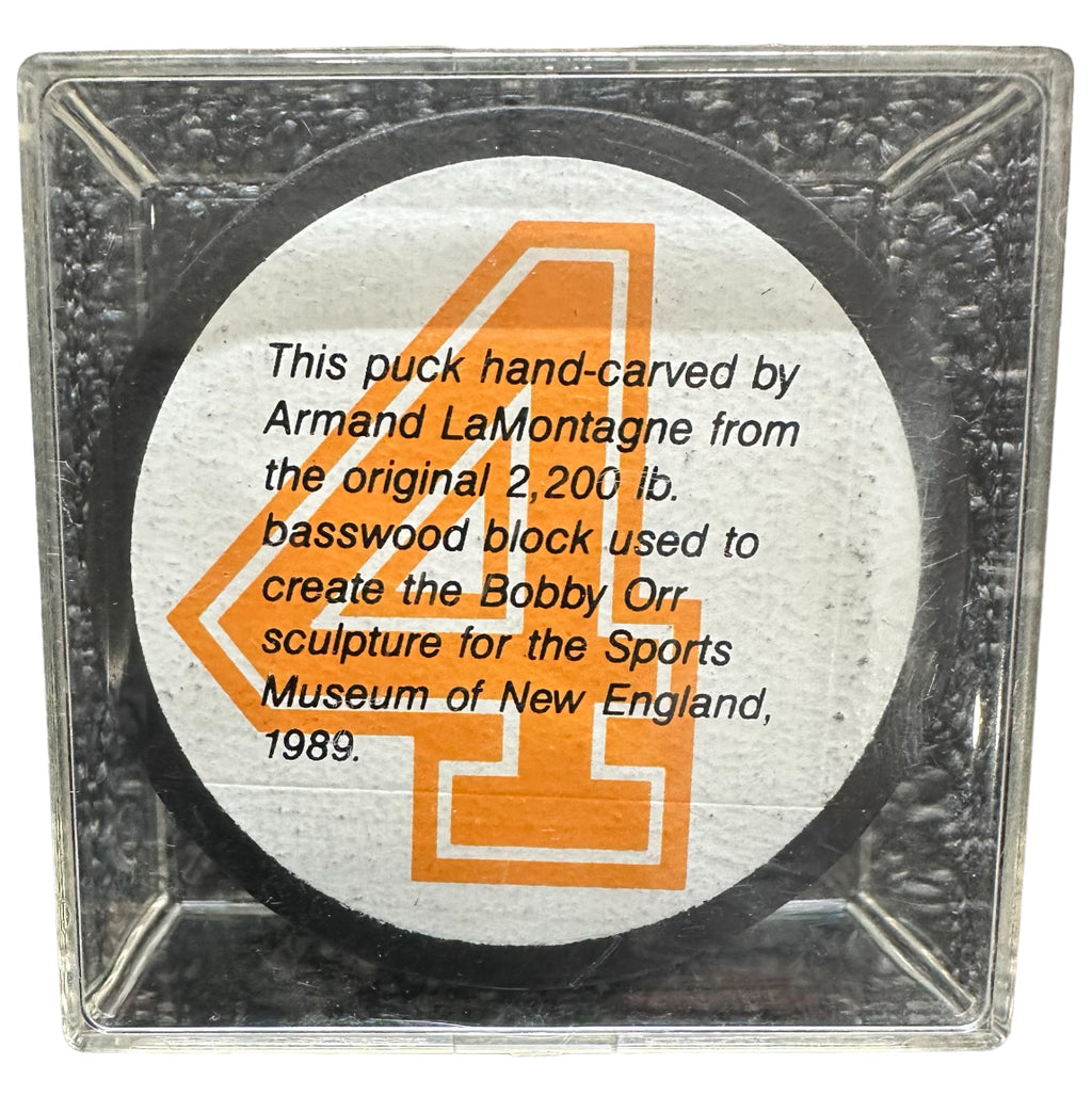 Boston Bruins - 1253/1850 puck autographed by Bobby Orr & Armond LaMontagne
