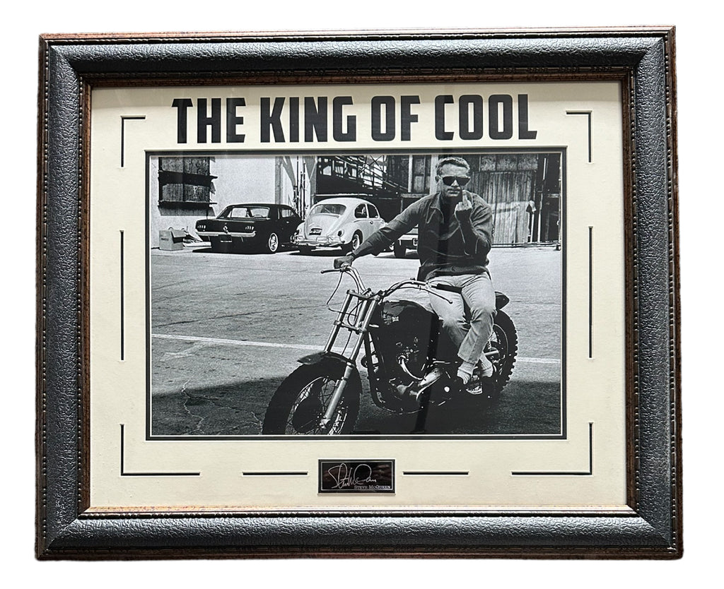 The King of Cool - Steve McQueen on Motorcycle (Facsimile Autograph)