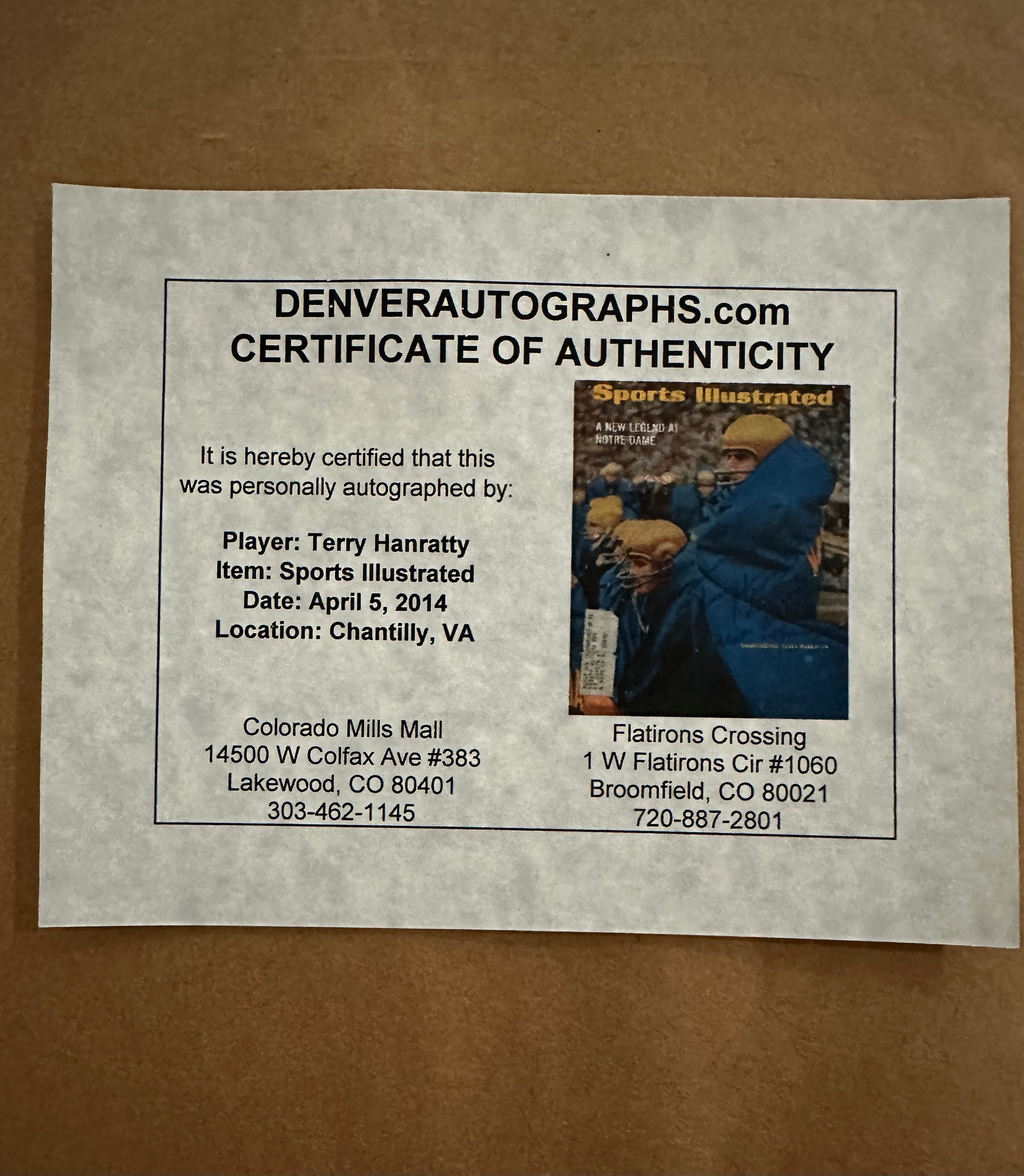 Notre Dame - Terry Hanratty 1966 National Champions Autographed SI Magazine